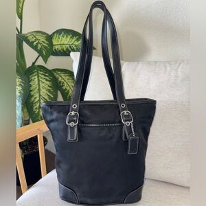 Coach Vintage Y2K Black Nylon Leather Trim Tote Shoulder Handbag Purse #4487